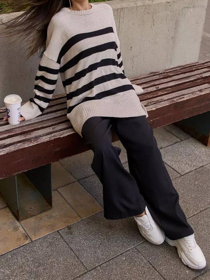 Masyal - Wholesale Knit Sweater - Women's - Oversized Striped Sweater #22