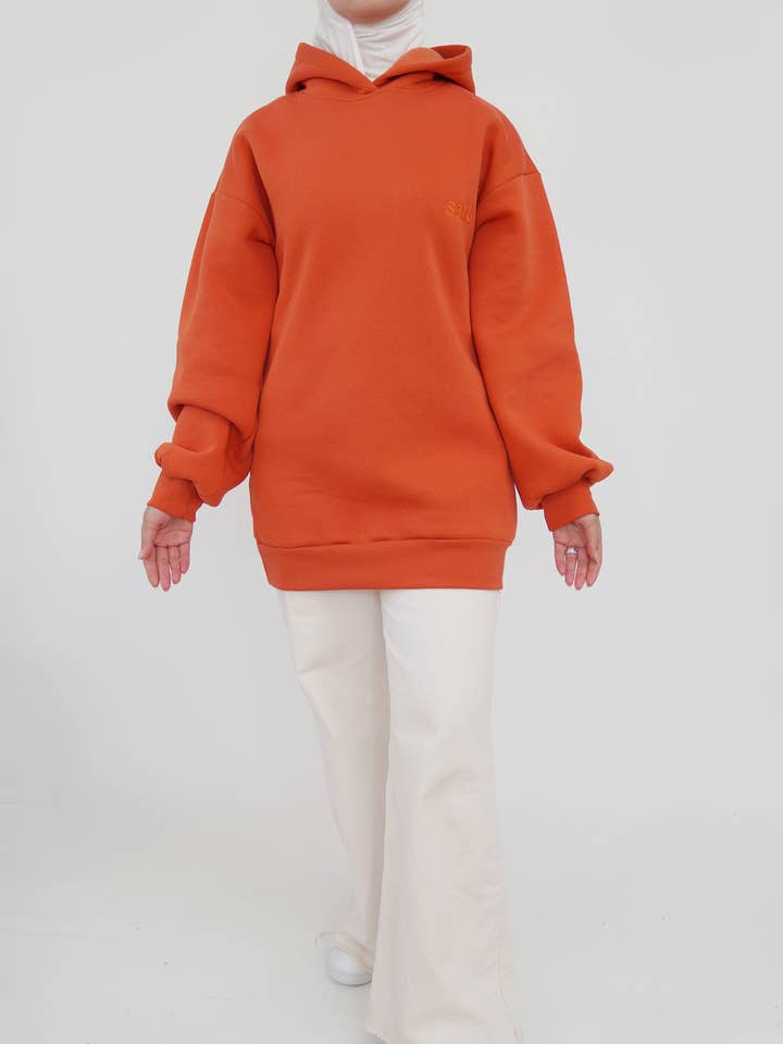 Oversize Cotton Hoodie for Women in Brick, Petrol Blue for wholesale by SAIS Fashion