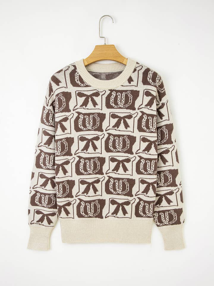 Aapparella - Wholesale Knit Sweater - Women's - Bows & Horseshoes Fashion Western Pattern Sweater | S-4X11