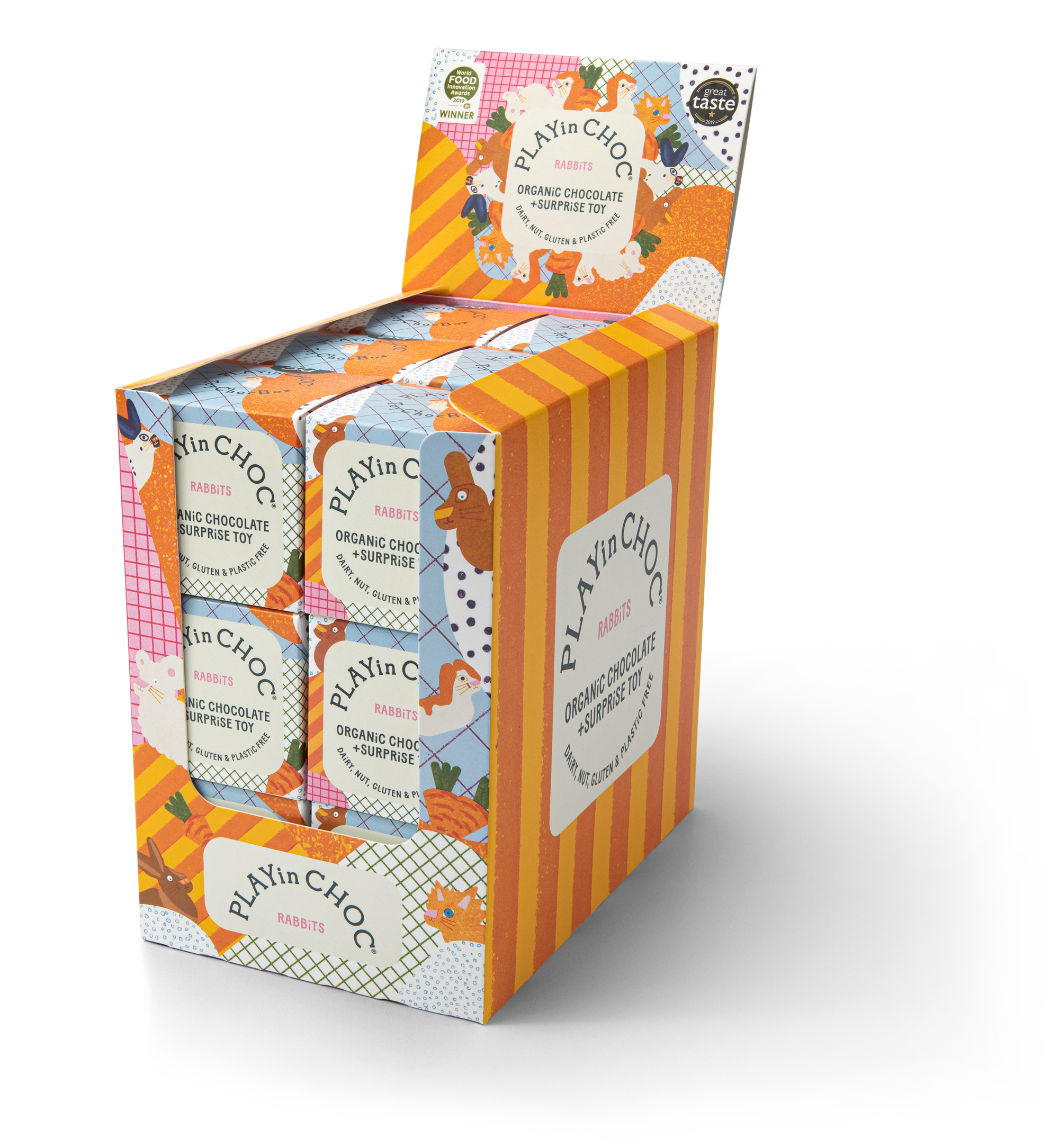 PLAYin CHOC - Wholesale Chocolate Box - ToyChoc Box® (x18) EASTER RABBiT COLLECTiON2