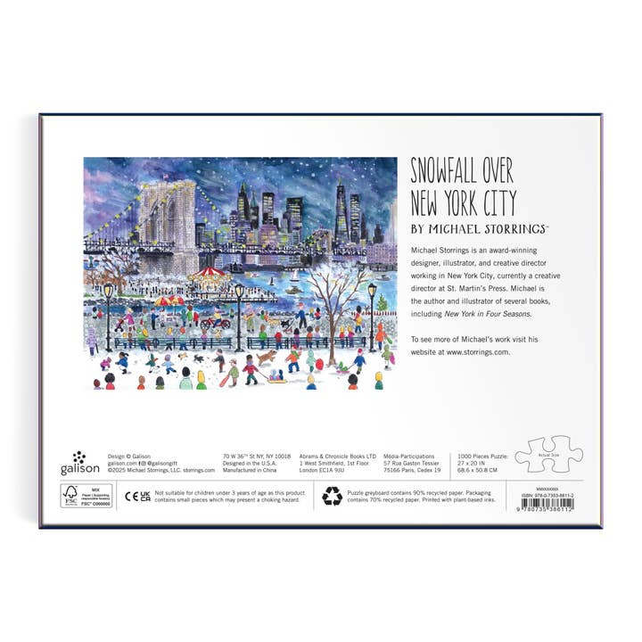 Chronicle Books - Wholesale Puzzle - Adult - Michael Storrings Snowfall Over New York City 1000 Piece Puzzle6