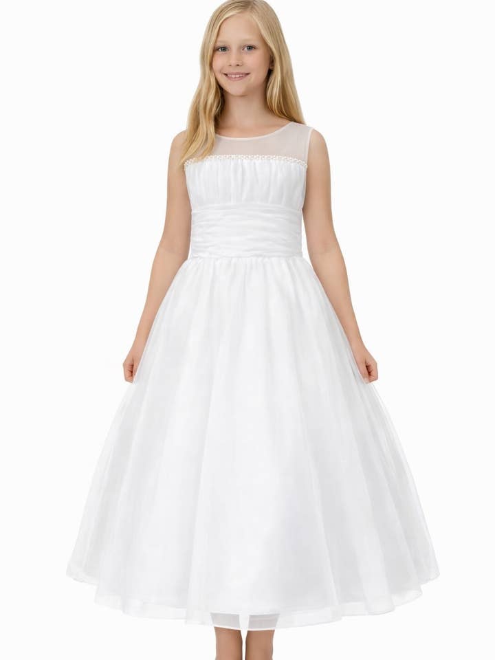 Élégante robe en organza blanche, ivoire pour filles pour la vente par iGirlDress