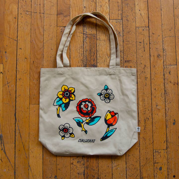 Curlworks - Wholesale Tote Bag - Unisex - American Traditional Flowers Organic Cotton Tote Bag2