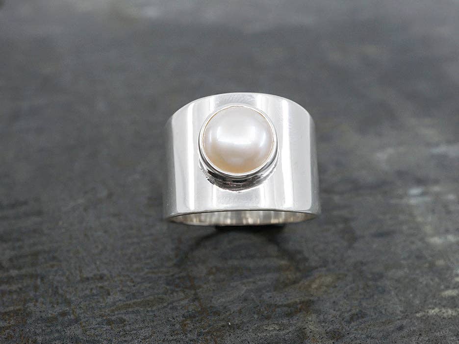 White Modern Pearl Wide Band Ring for wholesale on Faire2