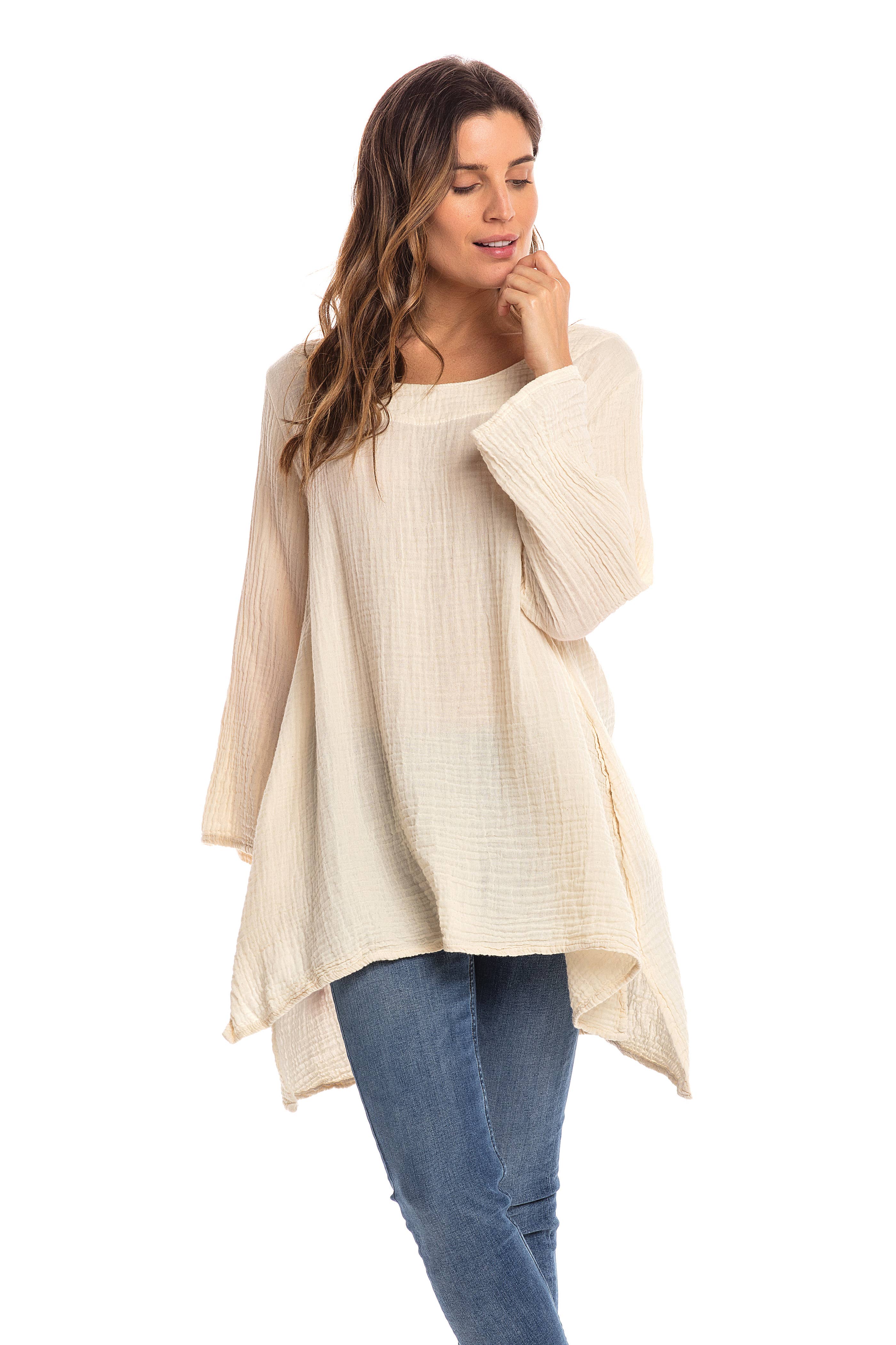 Nusantara Inc. - Wholesale Blouse - Women's - Thai Cotton Long Sleeve Tunic-03477 (S/M, L/X, XXL)18