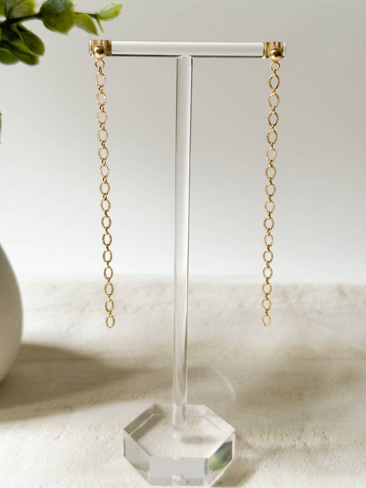 Gold Textured Chain Duster Stud Earrings for wholesale by Cameron McIntosh Designs