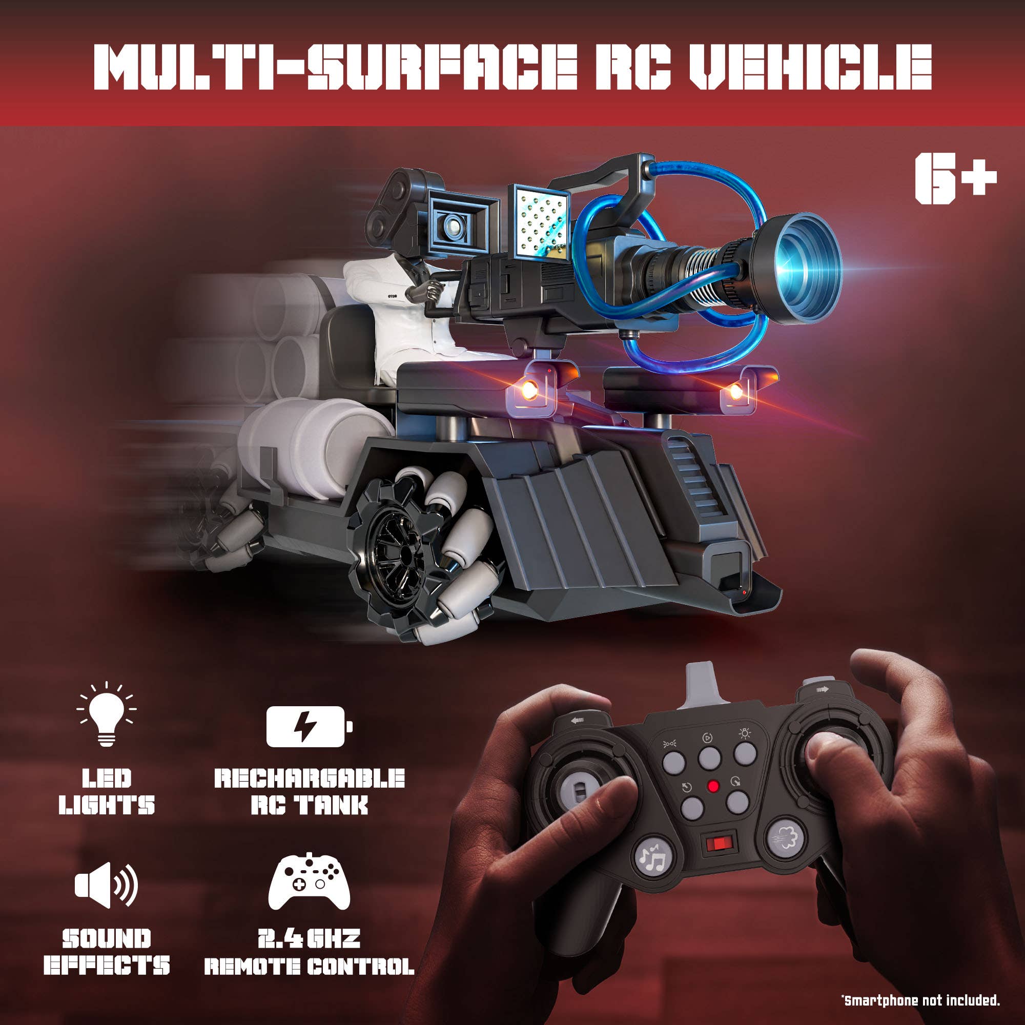 USA Toyz - Wholesale Toy Car/Truck - Kids - Official Skibidi Toilet Tank RC Car with LED & Mist (No Cam)2