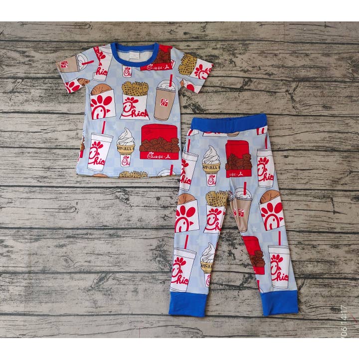 Aier Wholesale - Wholesale Sleepwear Set - Kids - Baby Boys Chips Blue Color Pants Pajamas Clothes sets