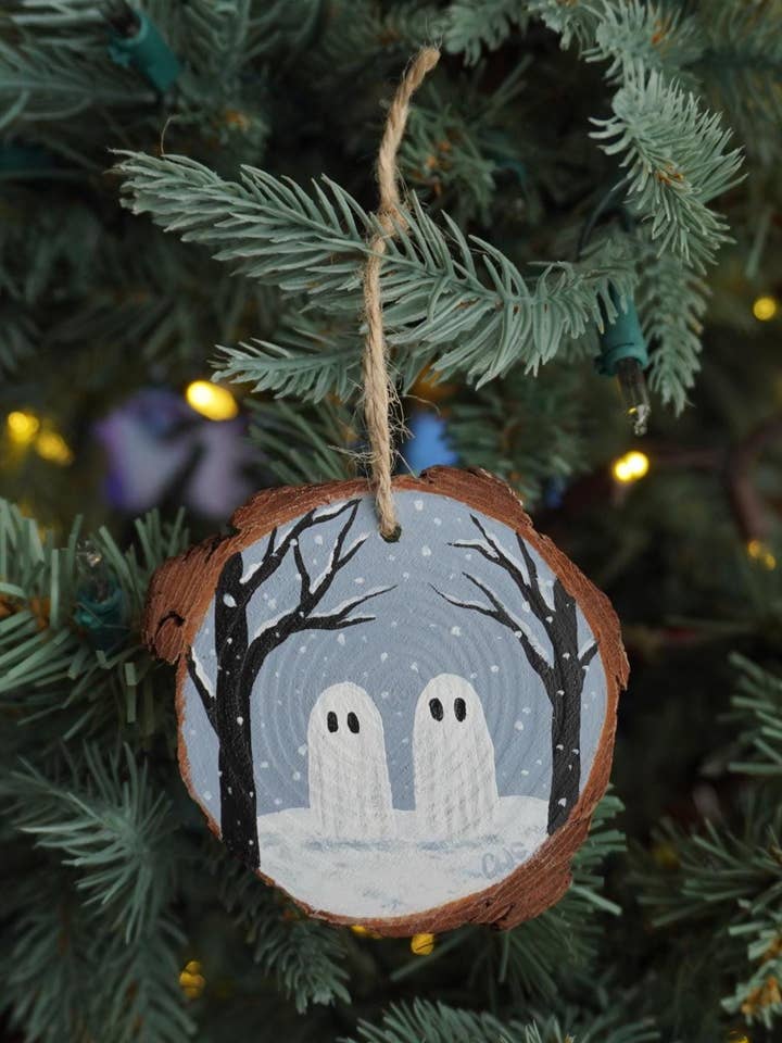 Hand Painted Ghosts In The Snow Wood Ornament for wholesale by CDW Artistry