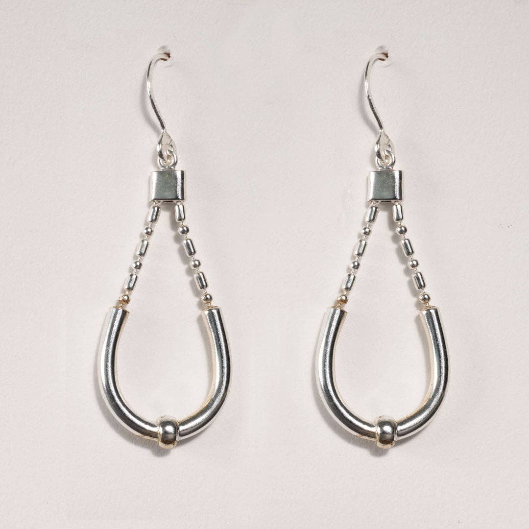 URBAN-EQUESTRIAN - Wholesale Dangle Earrings - Calista - Sterling Silver Bosal Horseshoe Earring on Beaded Chain0