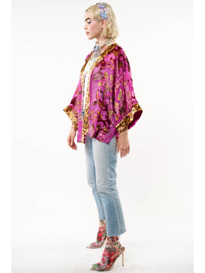 Fuchsia Holiday Jewels Burnout Velvet Kimono / Topper for wholesale on Faire