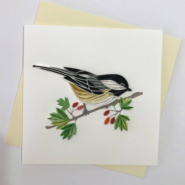 Chickadee Quilled Card for wholesale by Poppin Cards and Gifts