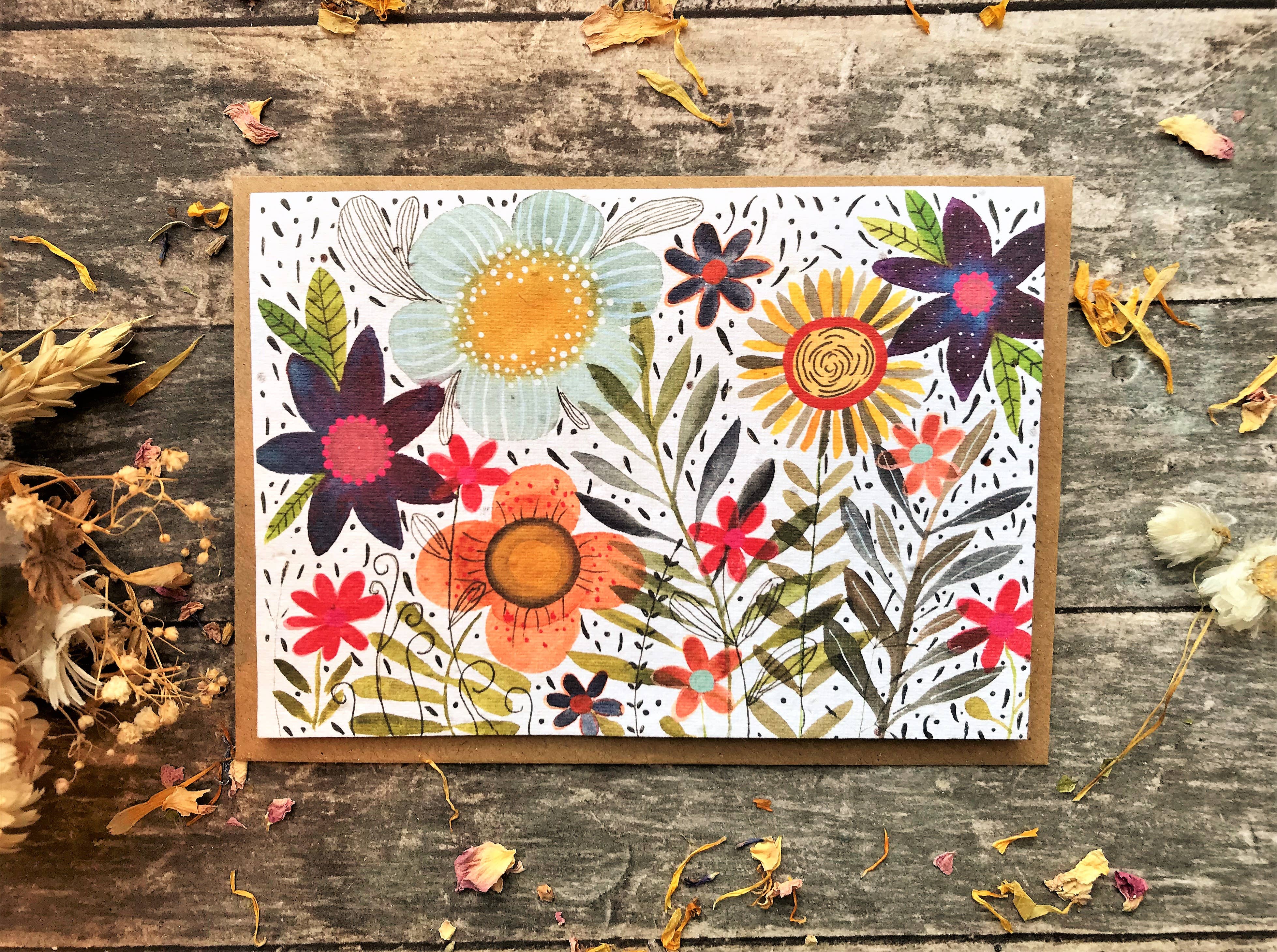 Erika's Whimsical Art – wholesale Birthday card – Plantable Seed Paper Card, Flower Illustration3