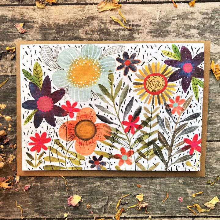 Erika's Whimsical Art – wholesale Birthday card – Plantable Seed Paper Card, Flower Illustration3