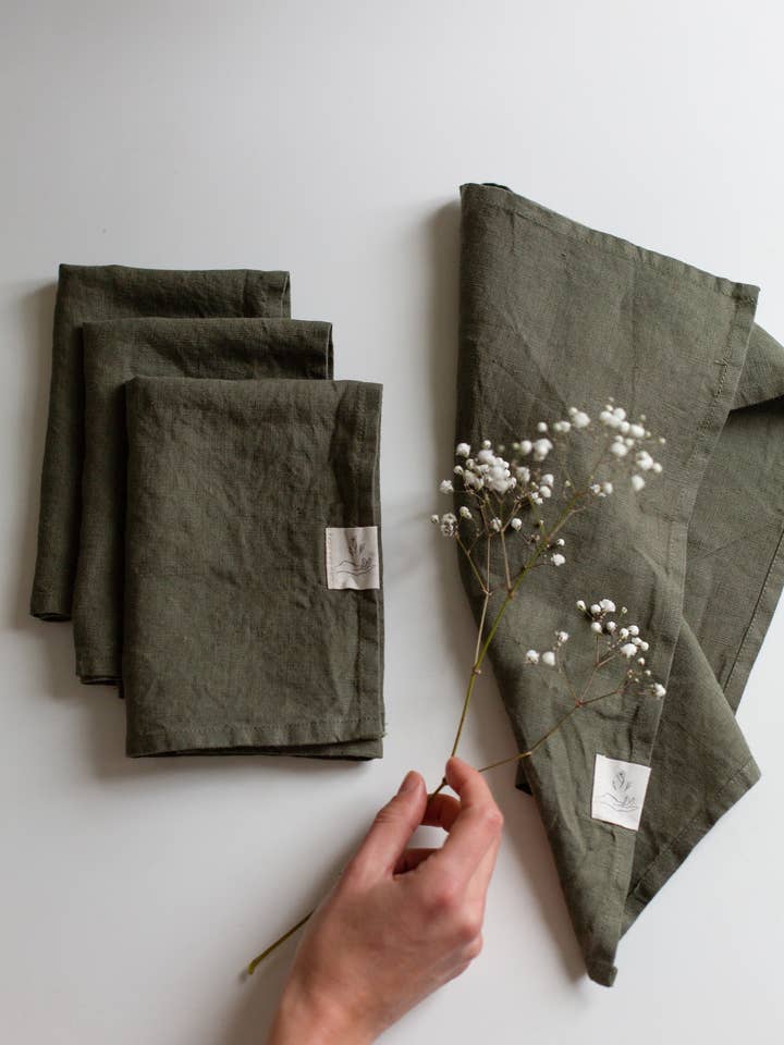 Lot de 2 serviettes en lin - Vert forêt pour la vente par confetti mill