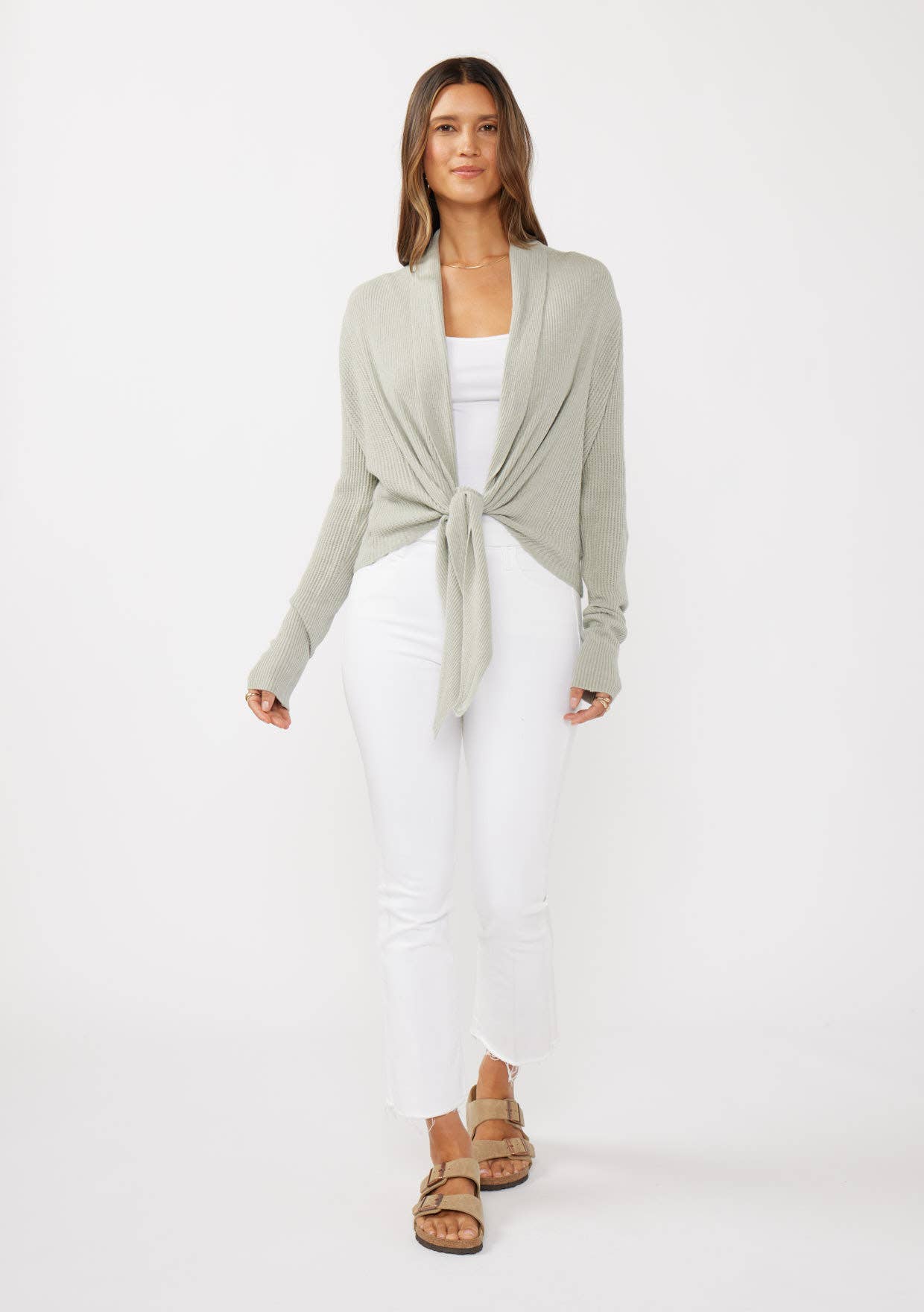 Lovestitch - Wholesale Cardigan - Women's - Waffle Knit Long Sleeve Tie Front Cardigan35