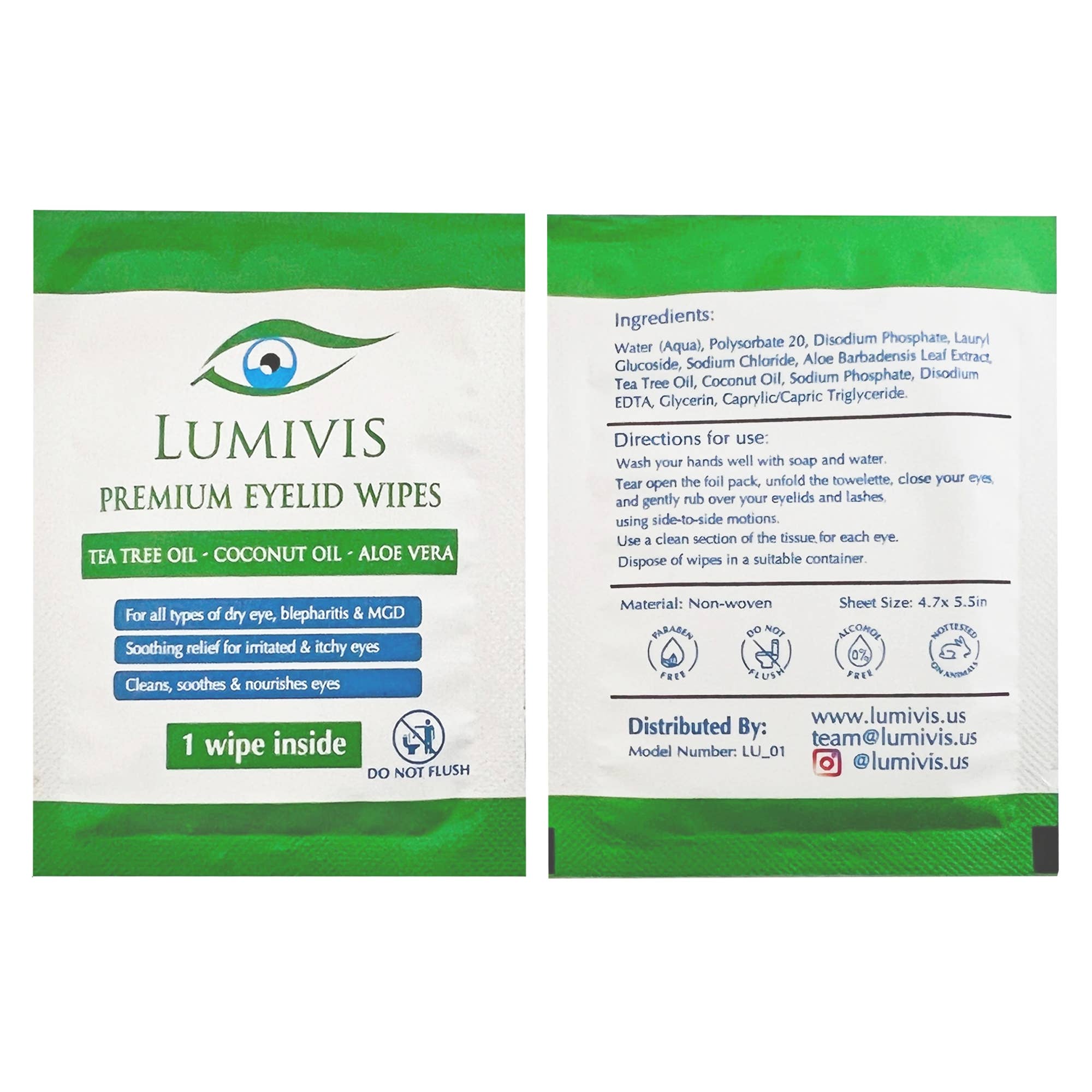 Lumivis - Wholesale Eye Treatment Mask - Lumivis Eyelid & Eyelash Wipes with Tea Tree Oil 108 Pieces7