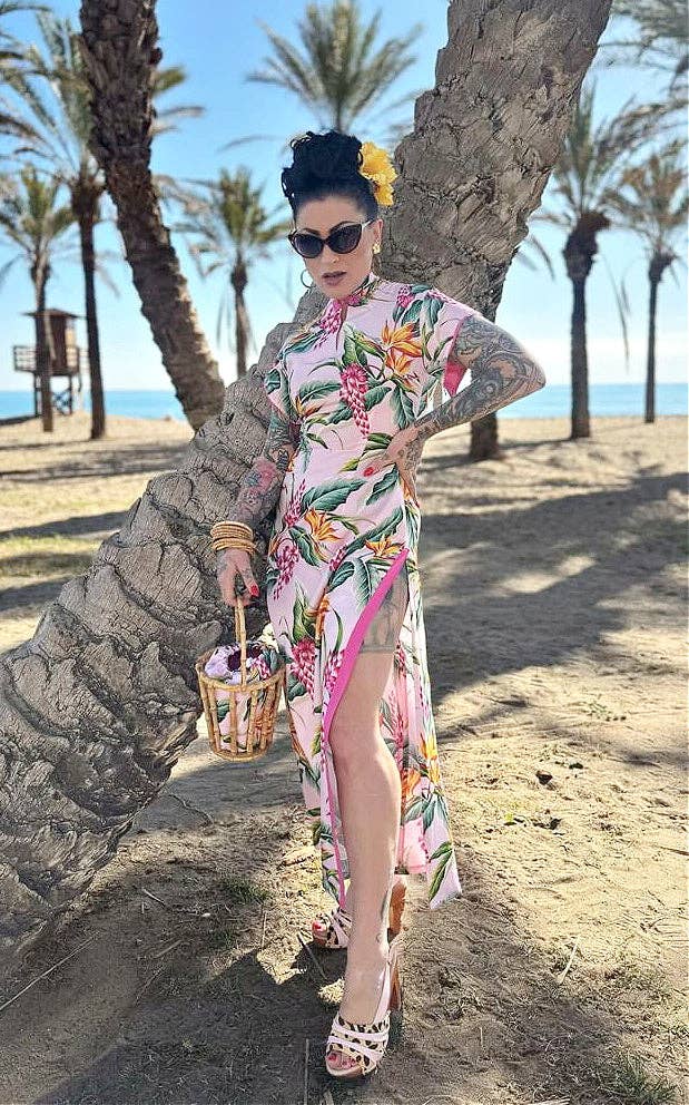 Lucky Lou Shoes - Wholesale Platform Heels - Women's - Rockin' Tiki - with a Vixen Pink Leather and Leopard Slingback5