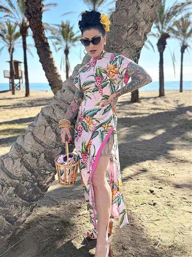 Lucky Lou Shoes - Wholesale Platform Heels - Women's - Rockin' Tiki - with a Vixen Pink Leather and Leopard Slingback5