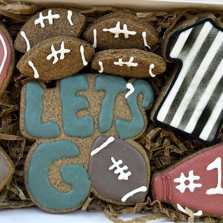 Football Gluten Free Dog Treat Box Large for wholesale by The Posh Pup Bakery