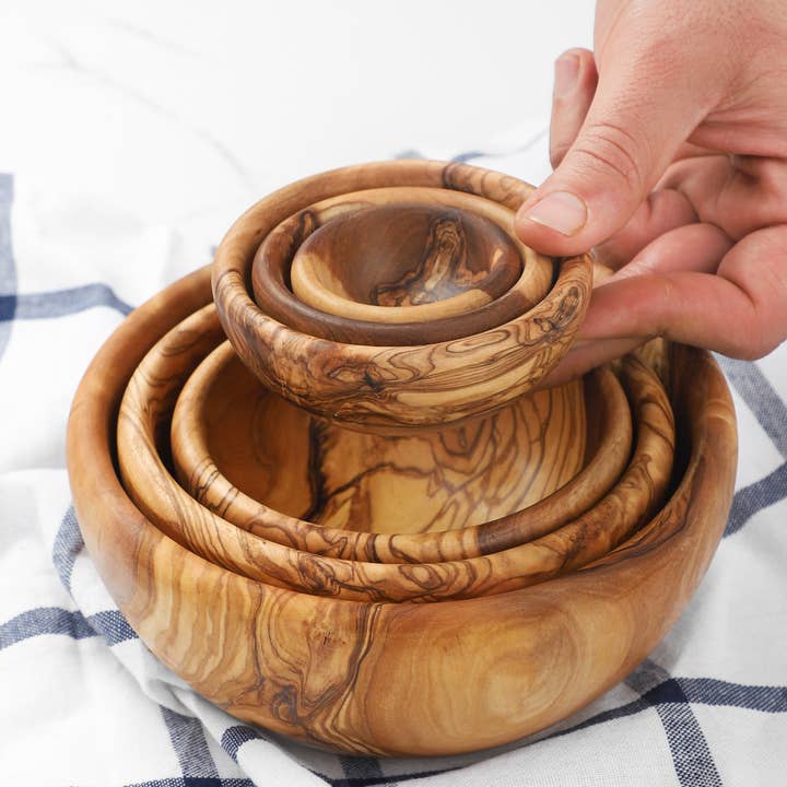 Handmade Olive Wood Bowl Set (6-Piece) – Rounded Rim 16 cm Ø for wholesale by Krafts GmbH Olive Wood