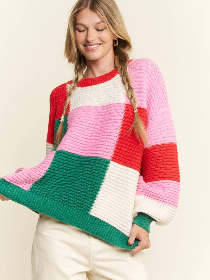 JADE BY JANE - Wholesale Knit Sweater - Women's - GEOMETRIC MULTICOLOR KNIT SWEATER2