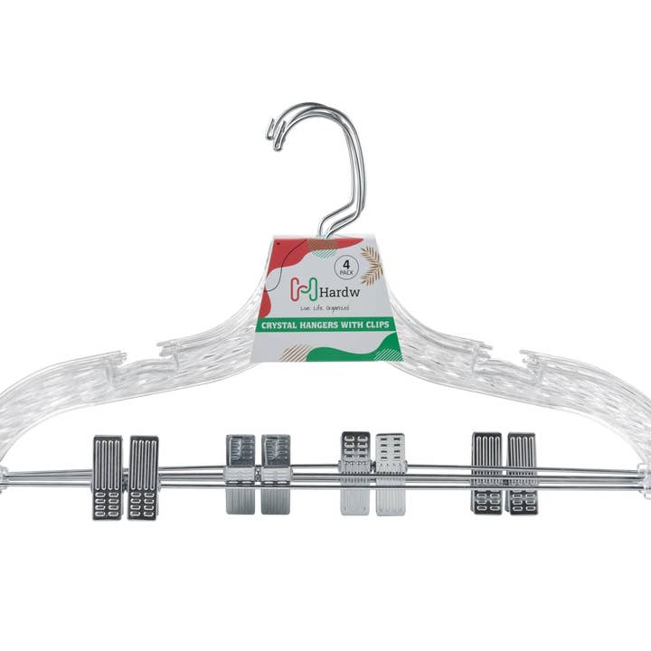 DEILSY - Wholesale Clothes hangers - Crystal Plastic Hanger With Clip (4 Pcs Per Paper Sleeve)1