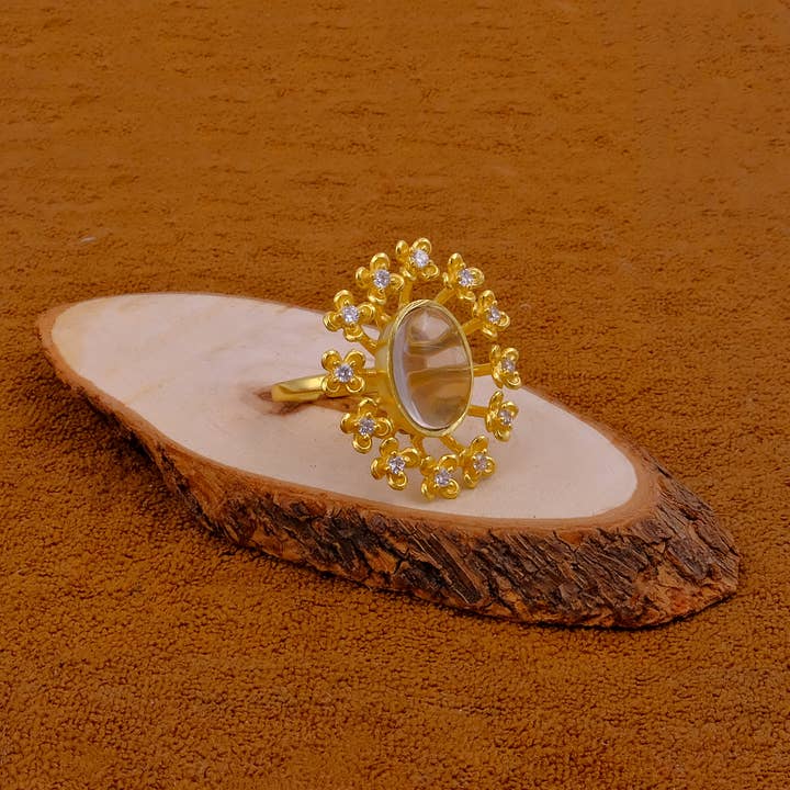 Luxury Clear Quartz Gold Plated Adjustable CZ Design Rings for wholesale by El Joyero