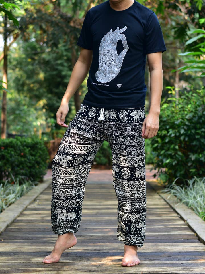 Mens Black Elephant Calf Harem Pants Cord Tie Waist M/L-2XL for wholesale on Faire