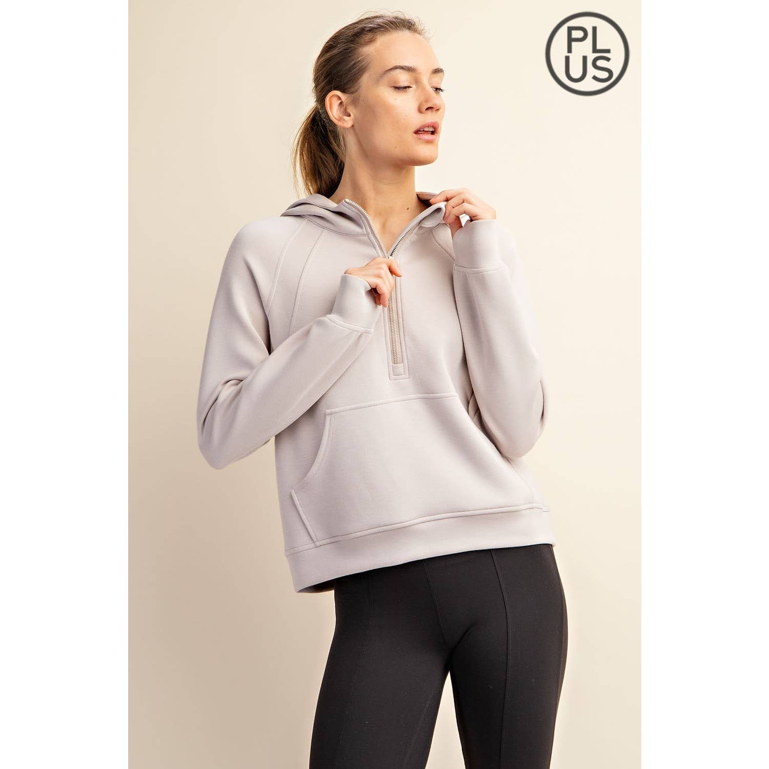 Rae Mode - Vente Veste de sport – femme - VESTE À CAPUCHE QUART DE ZIP EN SCUBA MODAL GRANDE TAILLE48