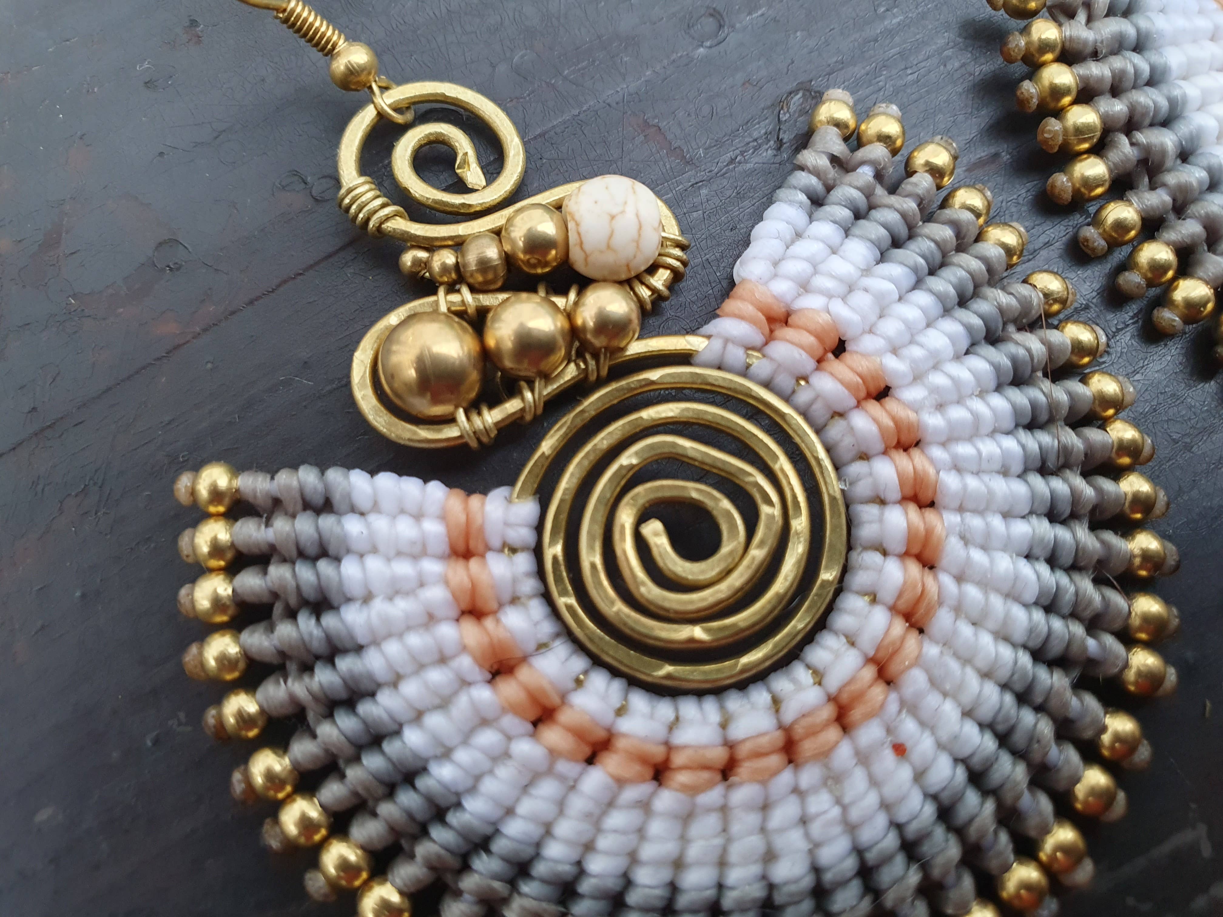 Jasper Rocks - Wholesale Dangle Earrings - White howlite crystal & macrame boho earrings2