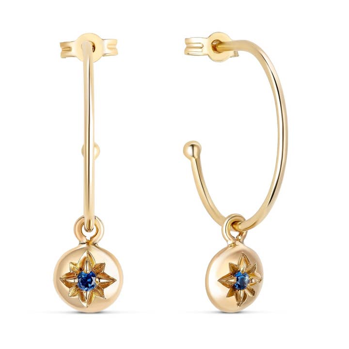 Blue Sapphire Hoop Earrings | Starry Night 18kt Gold for wholesale by ISHWARA JEWELS