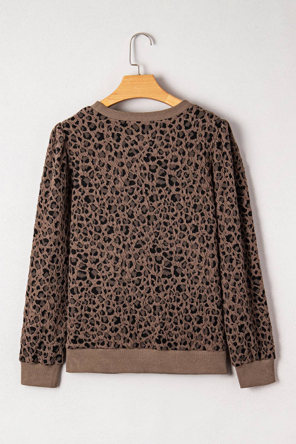 Lovesoft – Blusa - Mulher por atacado – Top de Manga Comprida com Estampa de Leopardo e Acabamento Canelado Castanho2