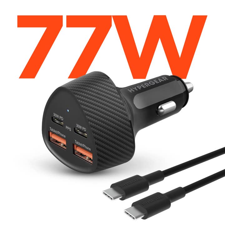 SpeedBoost 77W Quad-Port Schnellautoladegerät mit Dual 30W USB-C für den Großhandel von HyperGear