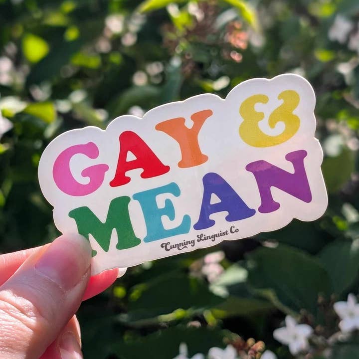 Gay & Mean - gay, queer pride, LGBTQIA+, funny sticker for wholesale by Cunning Linguist Co.