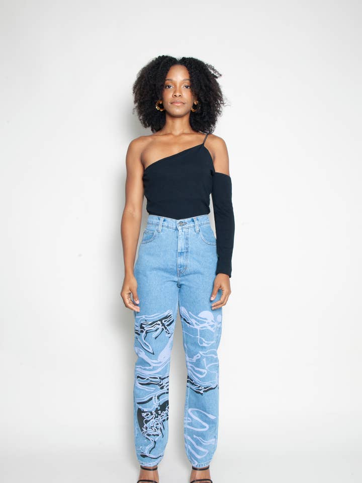 High Waisted Organic & Recycled Moss Movement Blue Jeans for wholesale by FANFARE LABEL