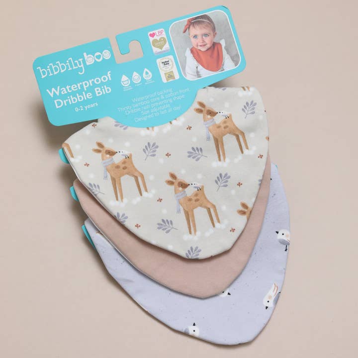 Deer & Birds Bundle of 3 Waterproof Dribble Bibs for wholesale by Bibbilyboo