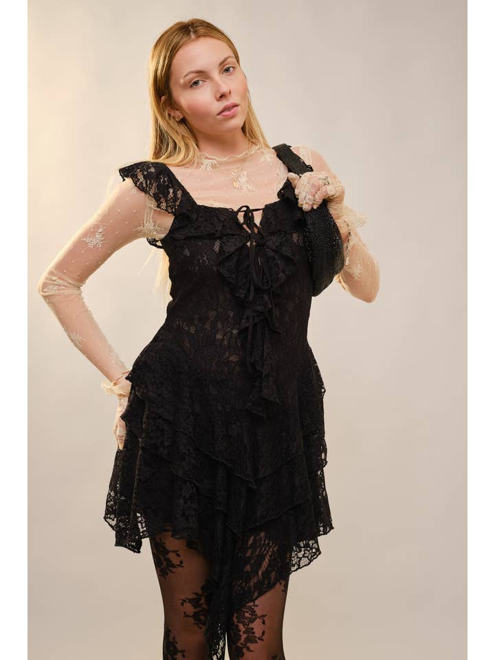 Blue B - Wholesale Dress - Women's - 52162D - Square Neck Lace Ruffle Dress16