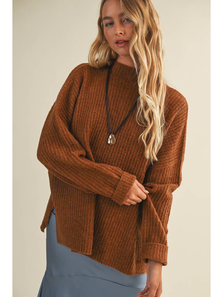 Mustard Seed - Wholesale Knit Sweater - Women's - MOCK NECK OVERSIZED SWEATER TOP1