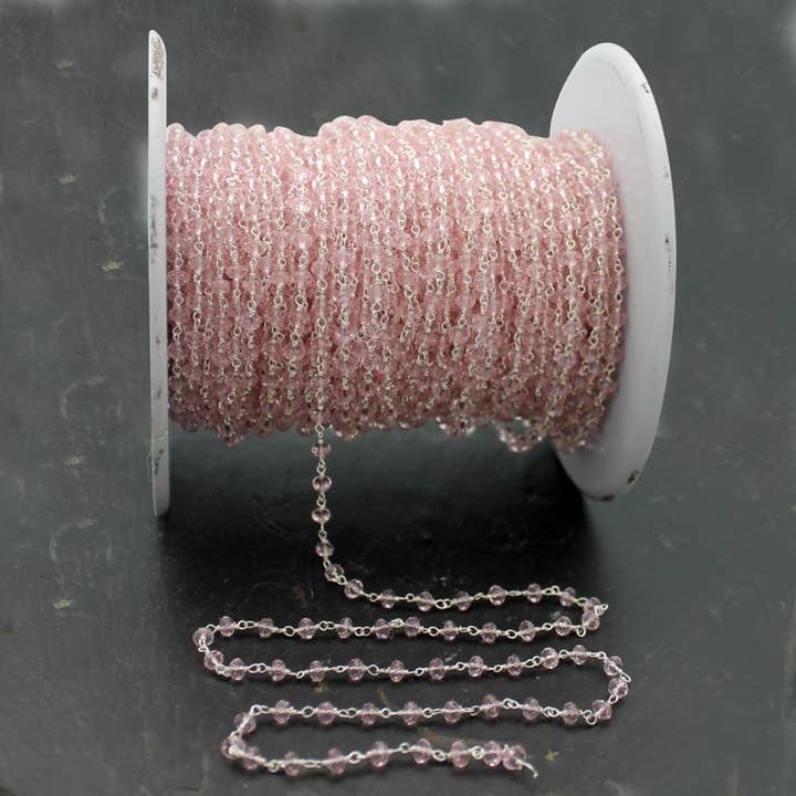 Corrente do Rosário - calcedônia rosa - 1 metro - banhada por atacado de Buganto