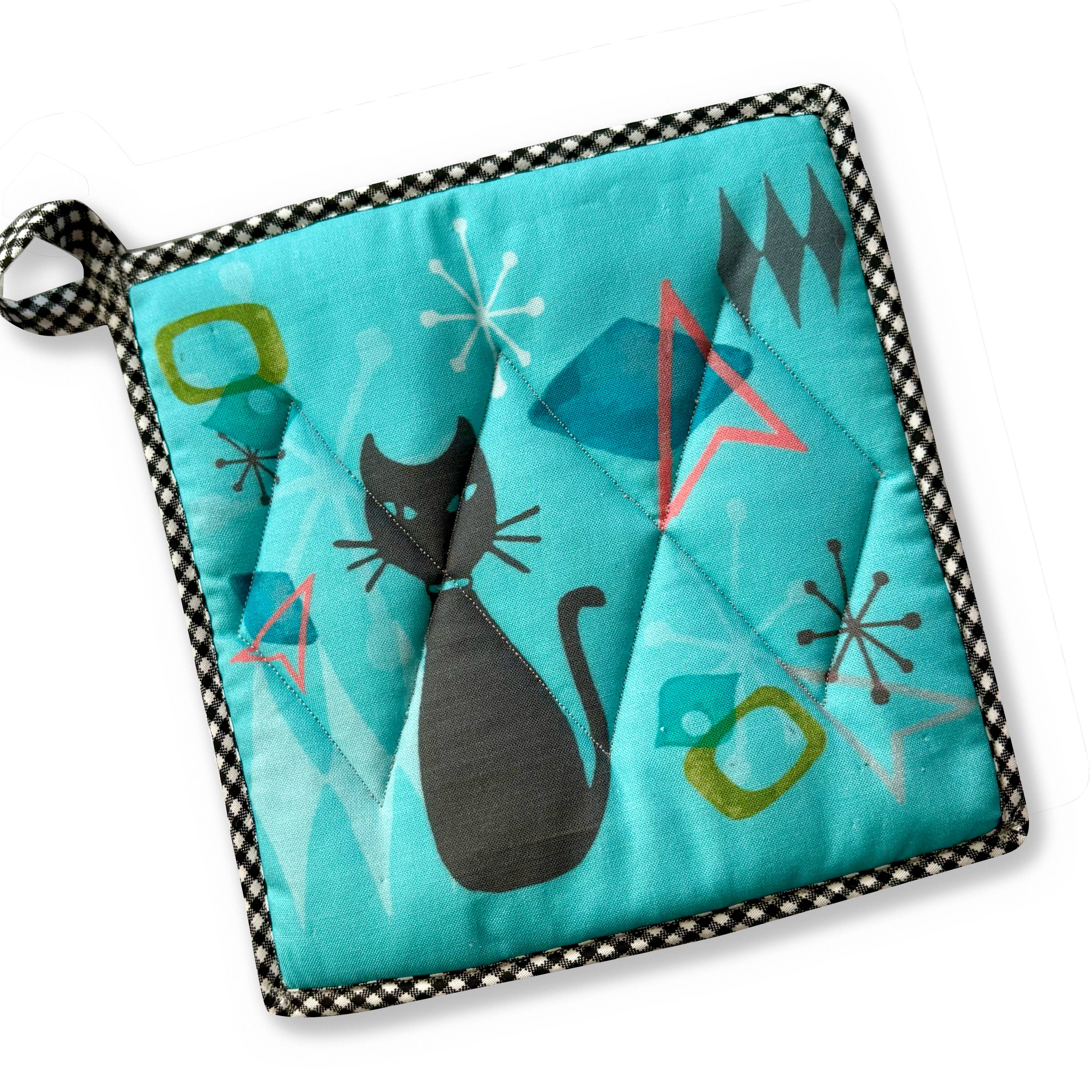 ModMoxGoods - Wholesale Oven Mitt/Pot Holder - POTHOLDER BLACK CAT mid-century MCM 1950s theme1
