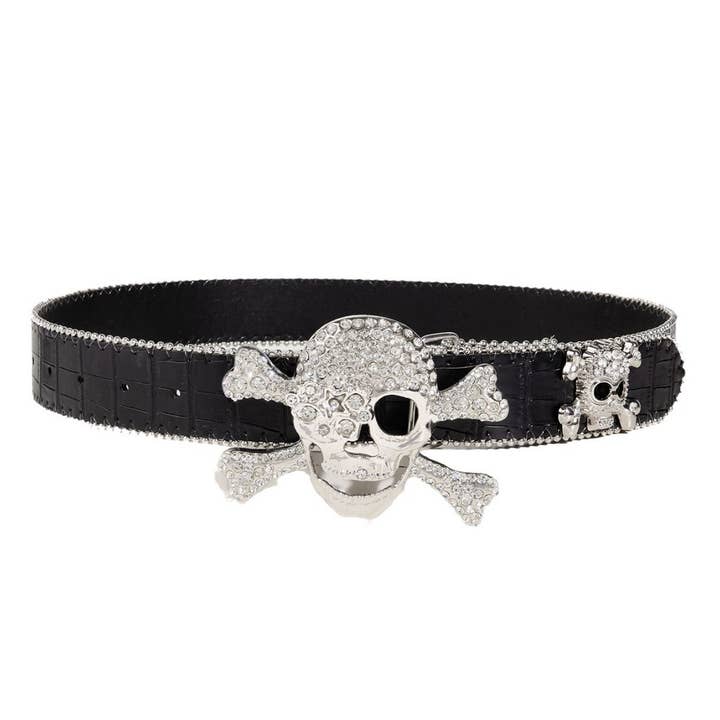 Black CASUAL PUNK STYLE SKULL BELT_CWABE0284 for wholesale on Faire2