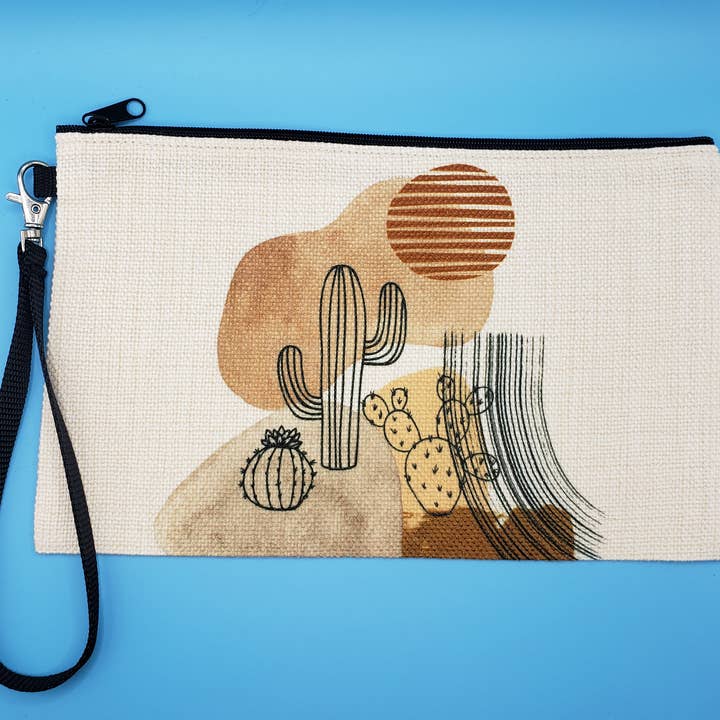 Dyeverse Creations - Wholesale Makeup/Cosmetic Bag - Large Zippered Cosmetic Bag 9.5" x 5.75" - Boho Desert Scene