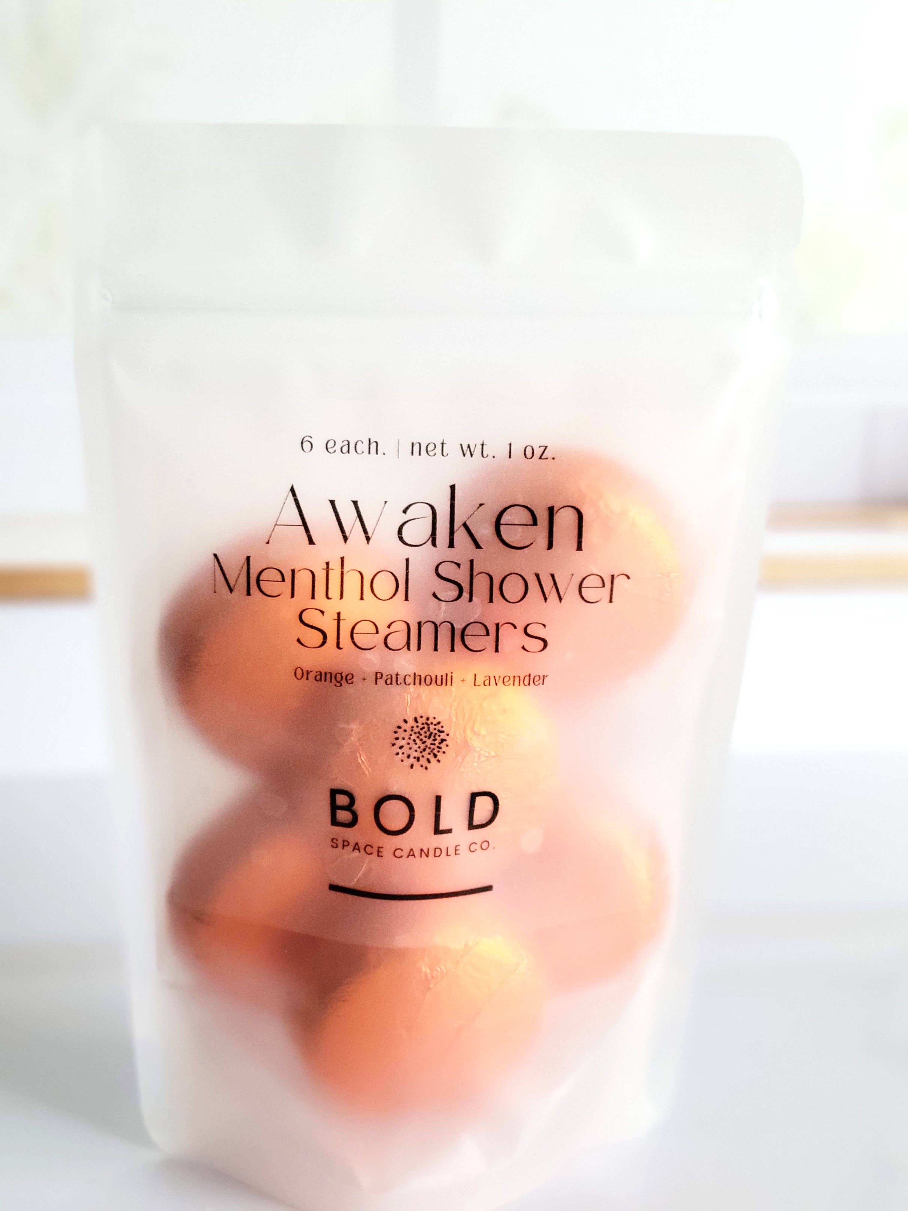 Bold Space Candle Co. - Vente Bombe de douche/galet bien-être pour la douche - Awaken Shower Steamer – Orange énergisante & Lavande - 6 unités5