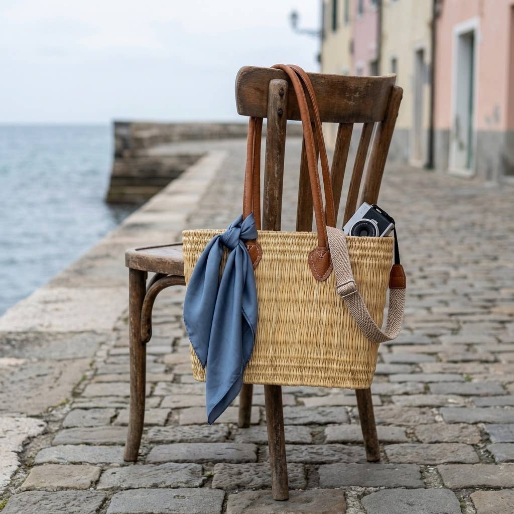 Melecraft - Wholesale Basket - Reed Market Basket Leather Handles - Natural Woven Tote Bag7