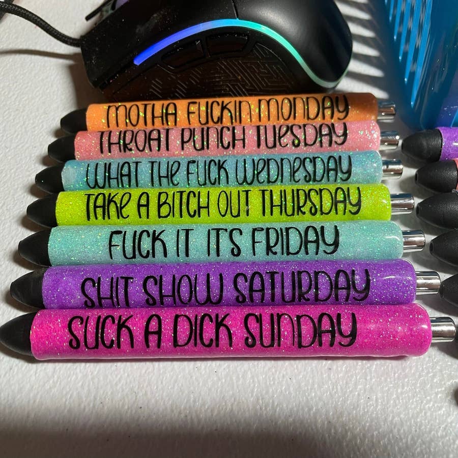 F word glitter pens