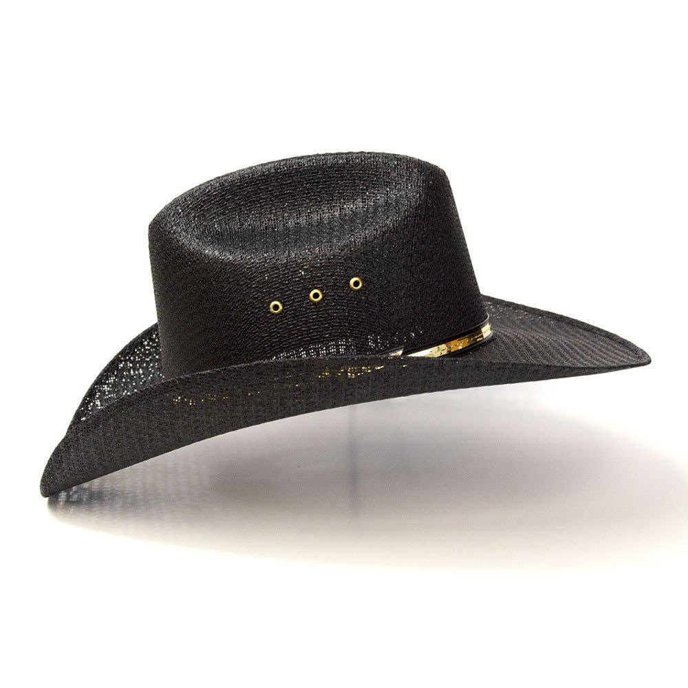 Western Express - Wholesale Cowboy Hat - Unisex - Black Straw Western Cattleman Hat with Gold Hat Band4