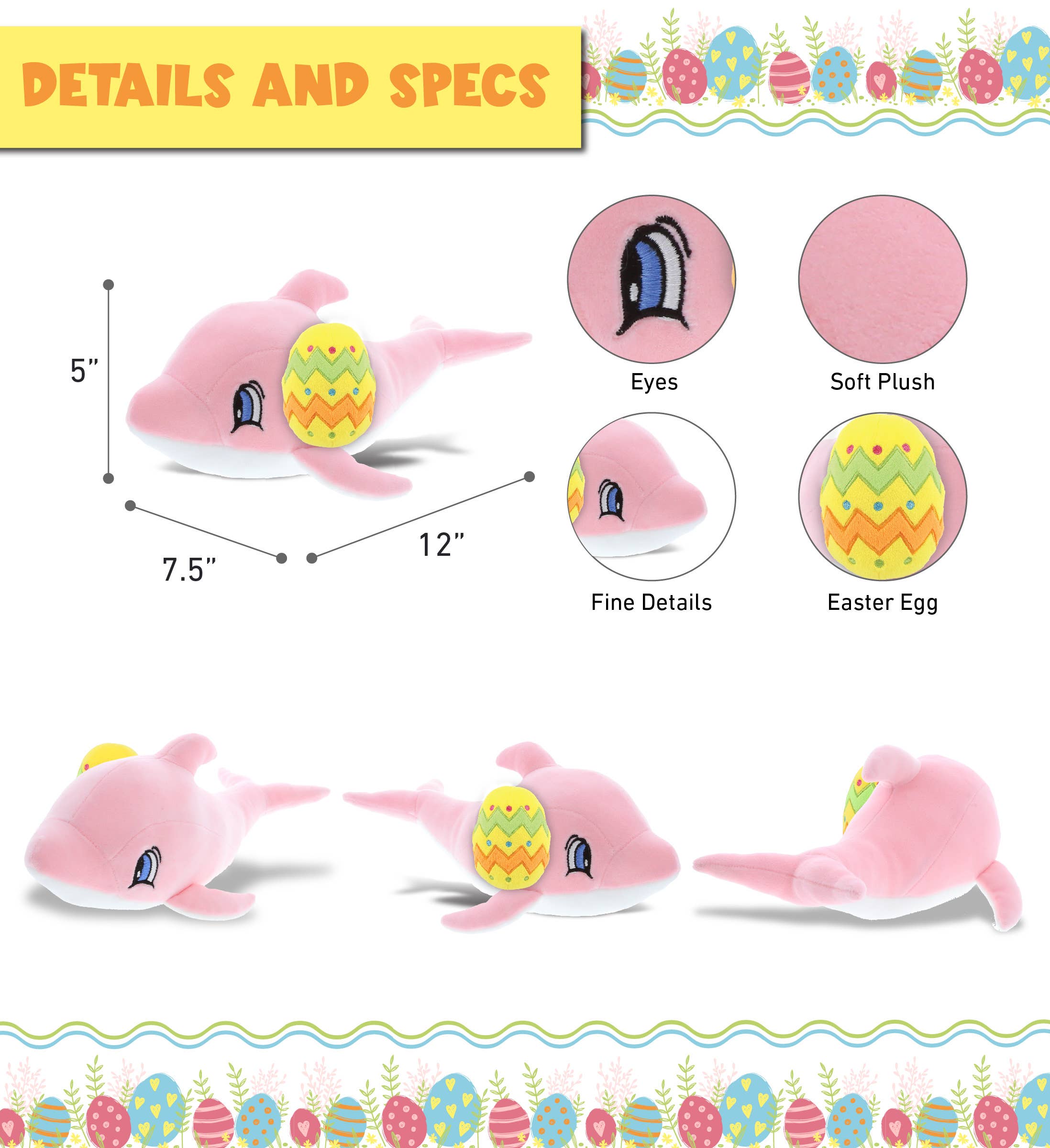 Cota Global – wholesale Stuffed/plush toy – Kids & baby – Plush Easter Egg - Baby Soft Plush - Pink Dolphin2