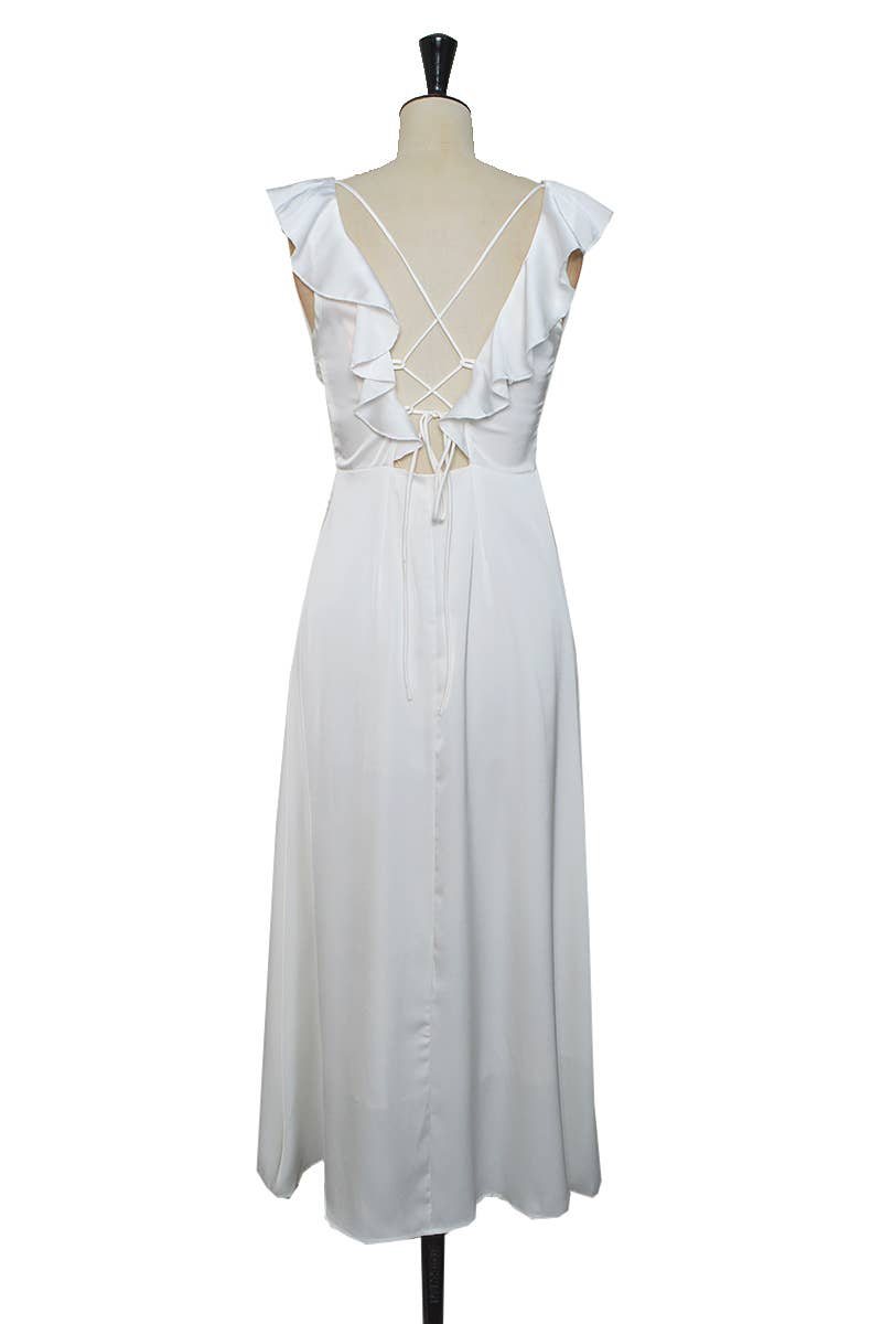 ELLI WHITE – Engroshandel Kjole - Dame – Lang satin cocktailkjole med blonderryg8