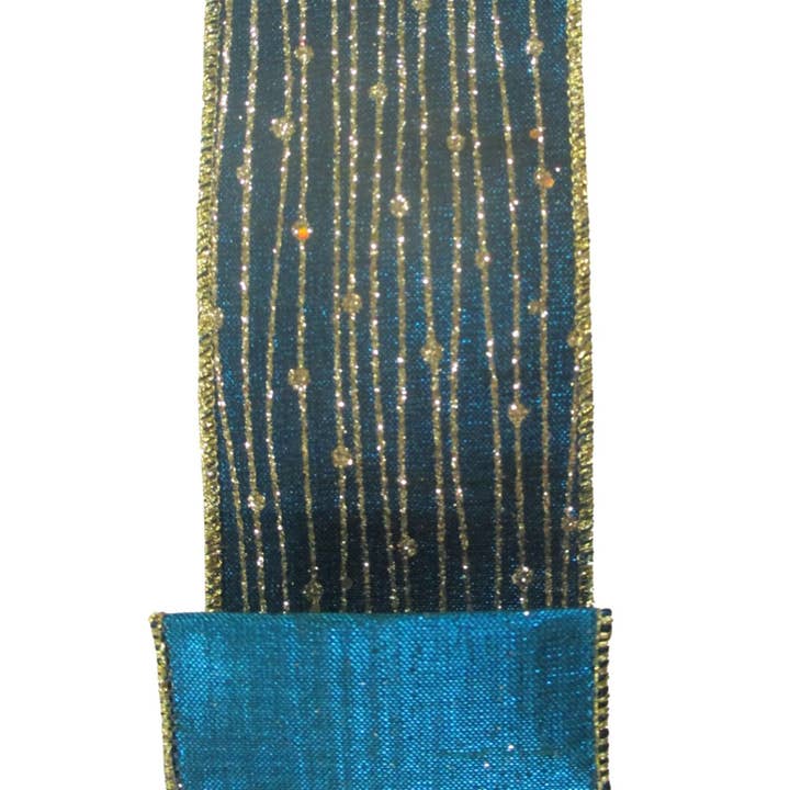 David Christopher's Collection - Wholesale Ribbon - Gift Wrapping - Teal/Gold Striped Dot Ribbon